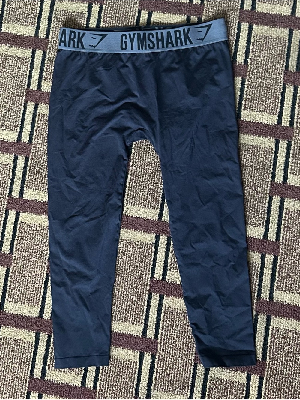 Gymshark Navy Blue Leggings with Gray Logo Waistband